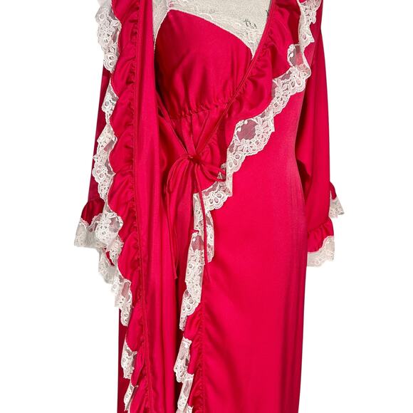 Givenchy Intimates | Women | Vtg 80s Red Satin Lace Slip Dress Robe Set | Small - Picture 5 of 16